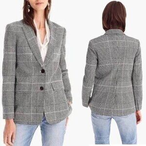 NEW J.Crew Boyfriend Blazer in Glen Plaid Gray Italian Wool 2 Button Size: 4